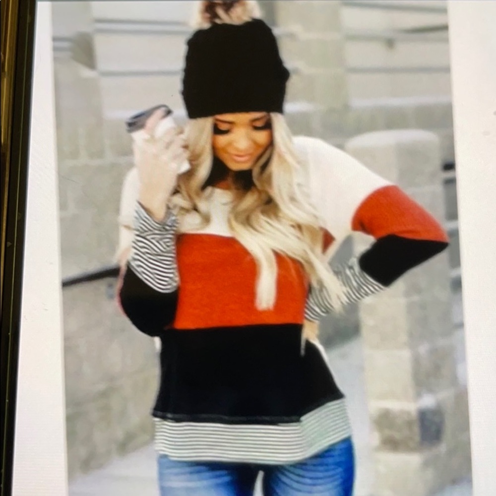 Stylish color block splicing striped red top - Picture 6 of 8